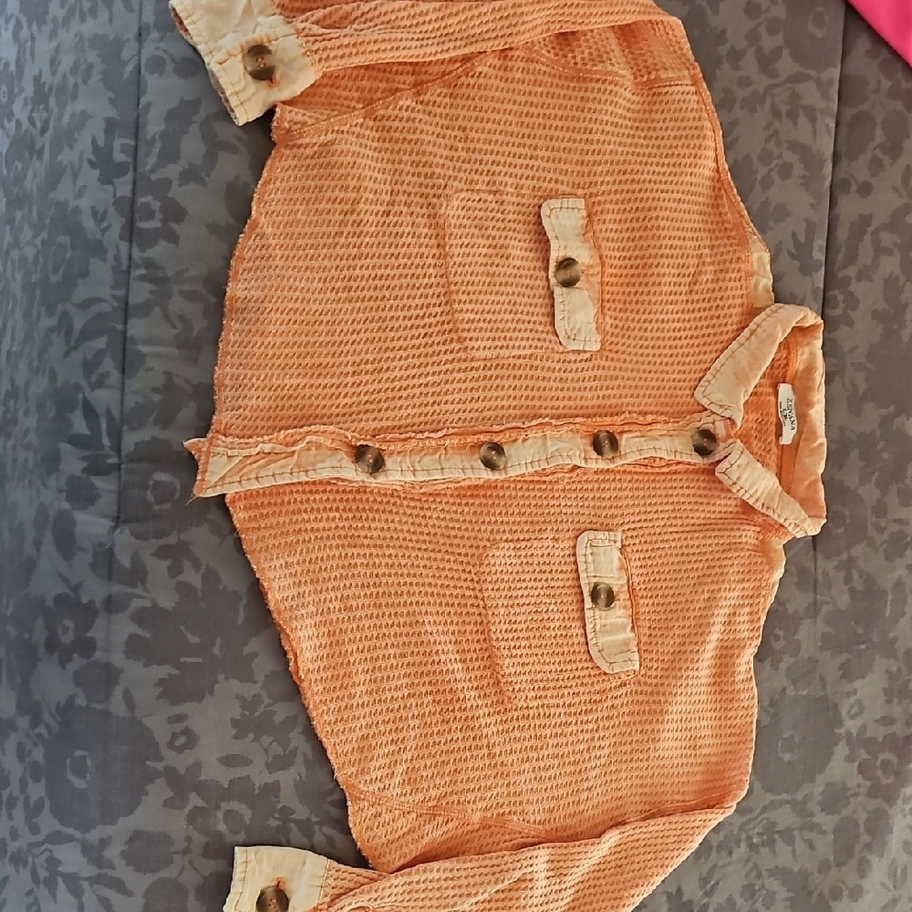 Orange Button-Up Waffle Knit Shacket - NWOT